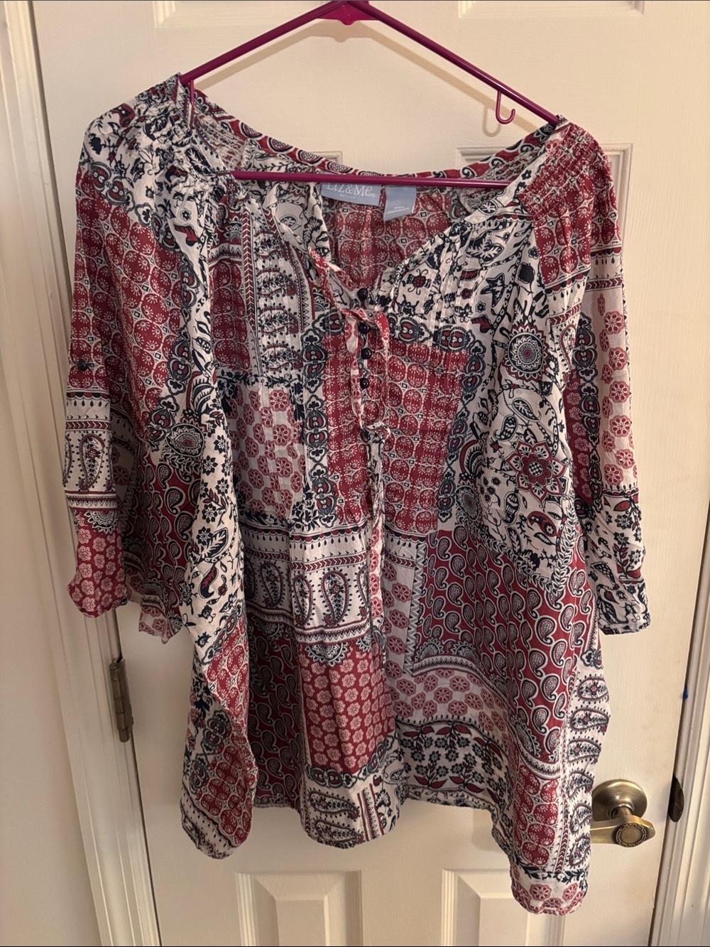 Liz & Me Red, White and Black Patchwork Peasant Tunic